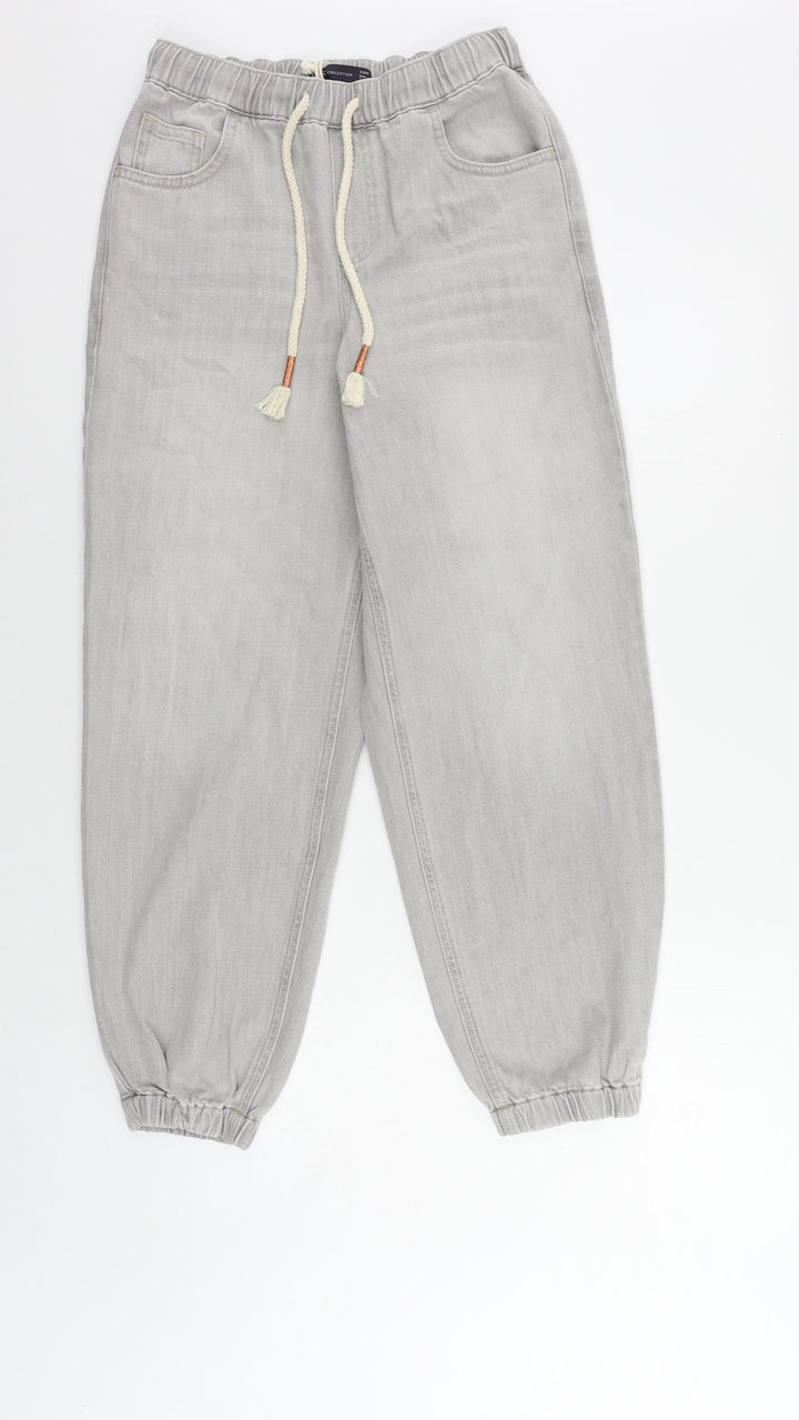 Marks and Spencer Womens Grey Cotton Jogger Trousers Size 6 L25 in Regular Drawstring