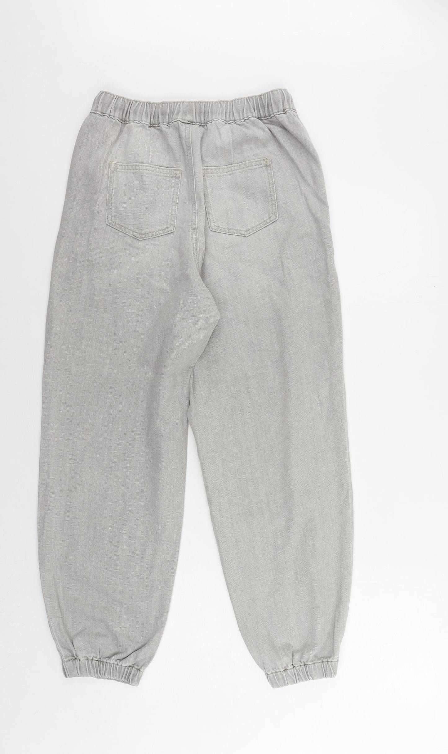 Marks and Spencer Womens Grey Cotton Jogger Trousers Size 6 L25 in Regular Drawstring