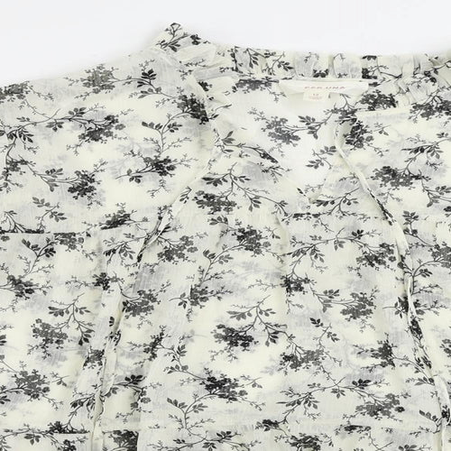 Per Una Womens Ivory Floral Polyester Basic Blouse Size 12 V-Neck - Sheer