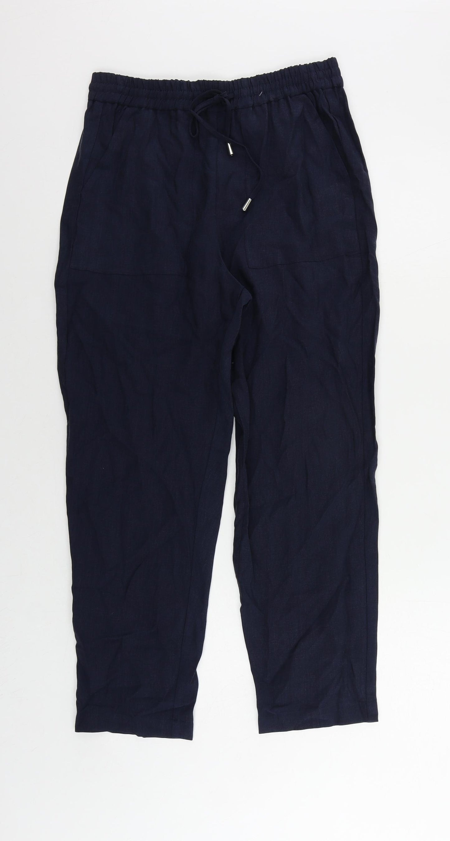 Marks and Spencer Womens Blue Lyocell Jogger Trousers Size 10 L25 in Regular Drawstring - Elastic Waist