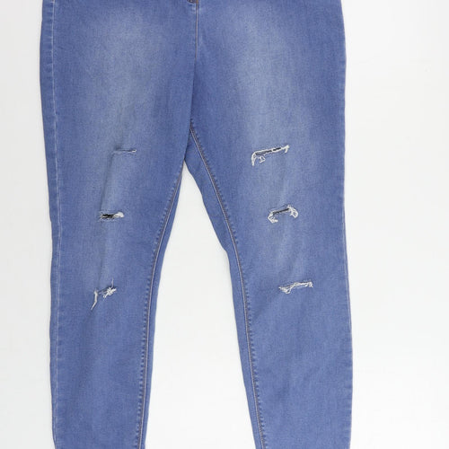 Papaya Womens Blue Cotton Skinny Jeans Size 16 L28 in Regular Zip