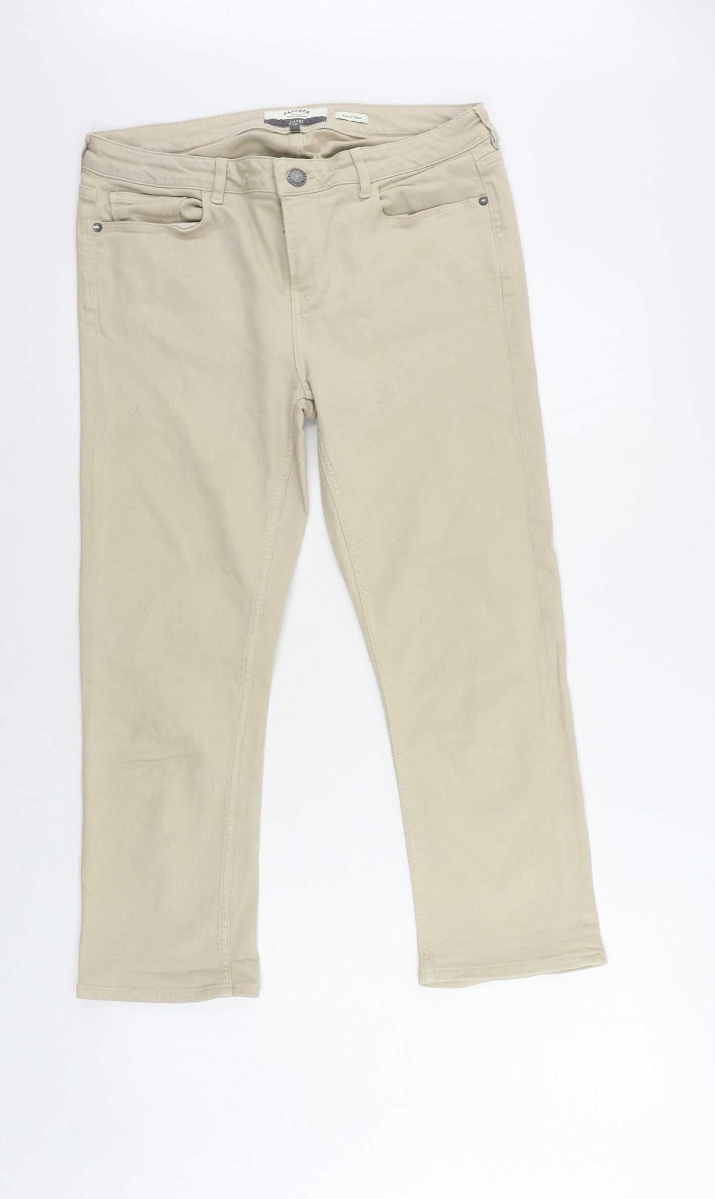 Fat Face Womens Ivory Cotton Capri Jeans Size 12 L24 in Regular Zip