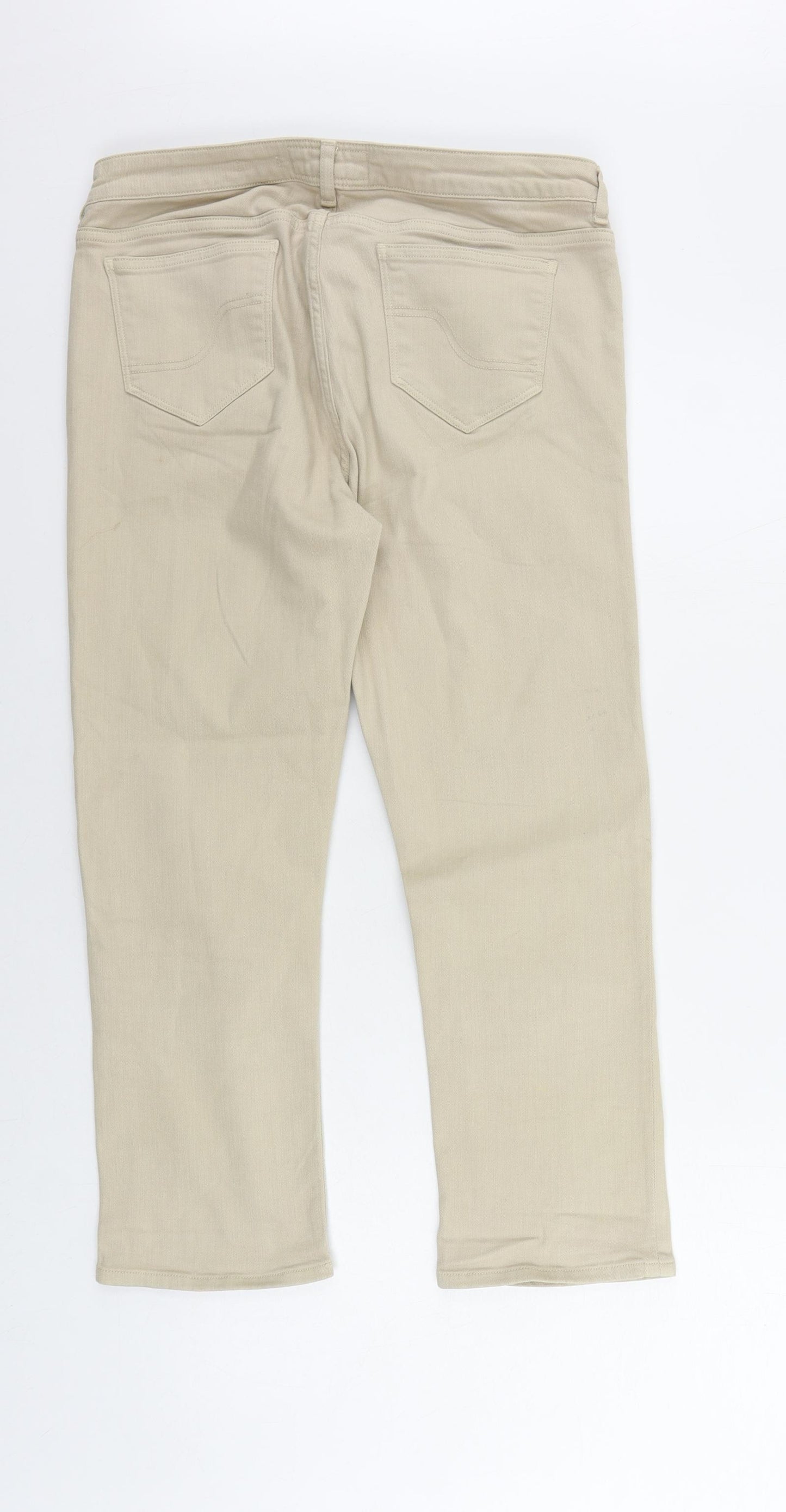 Fat Face Womens Ivory Cotton Capri Jeans Size 12 L24 in Regular Zip