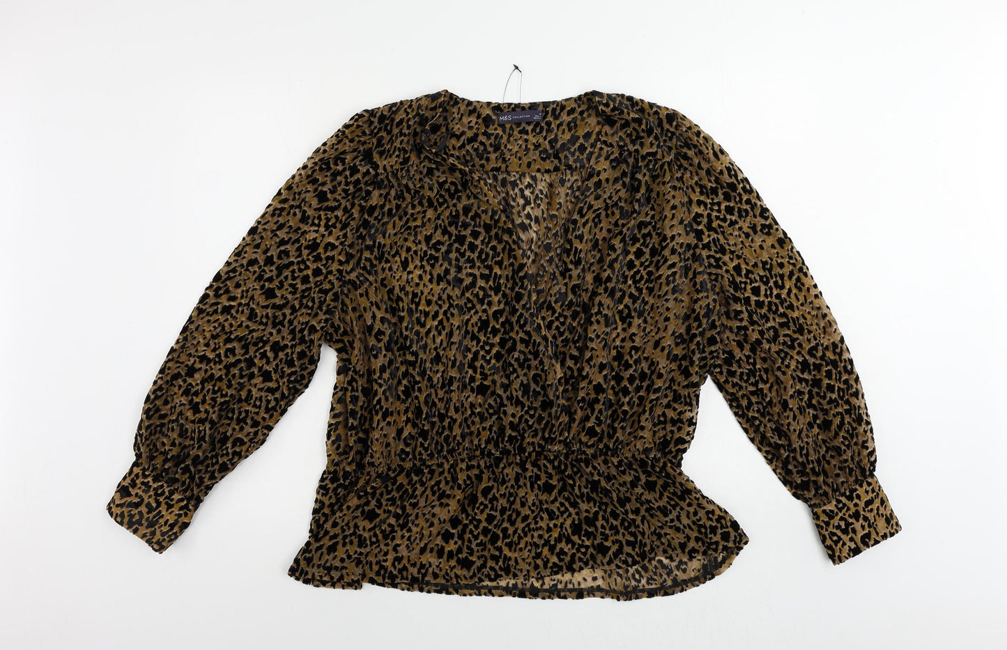 Marks and Spencer Womens Brown Animal Print Viscose Basic Blouse Size 20 V-Neck - Peplum