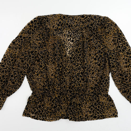 Marks and Spencer Womens Brown Animal Print Viscose Basic Blouse Size 20 V-Neck - Peplum