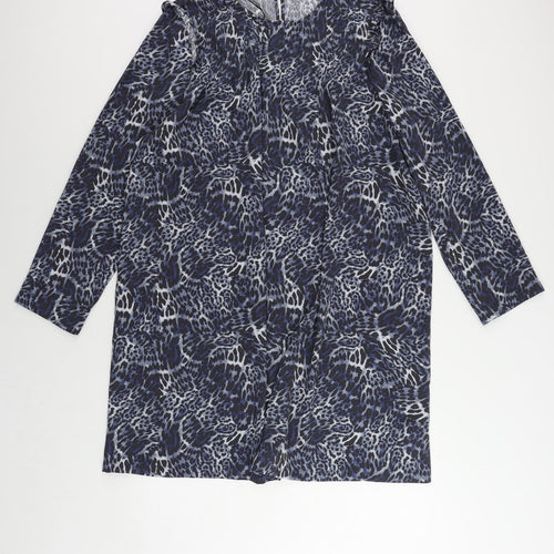 Marks and Spencer Womens Blue Animal Print Polyester A-Line Size 20 Round Neck Button