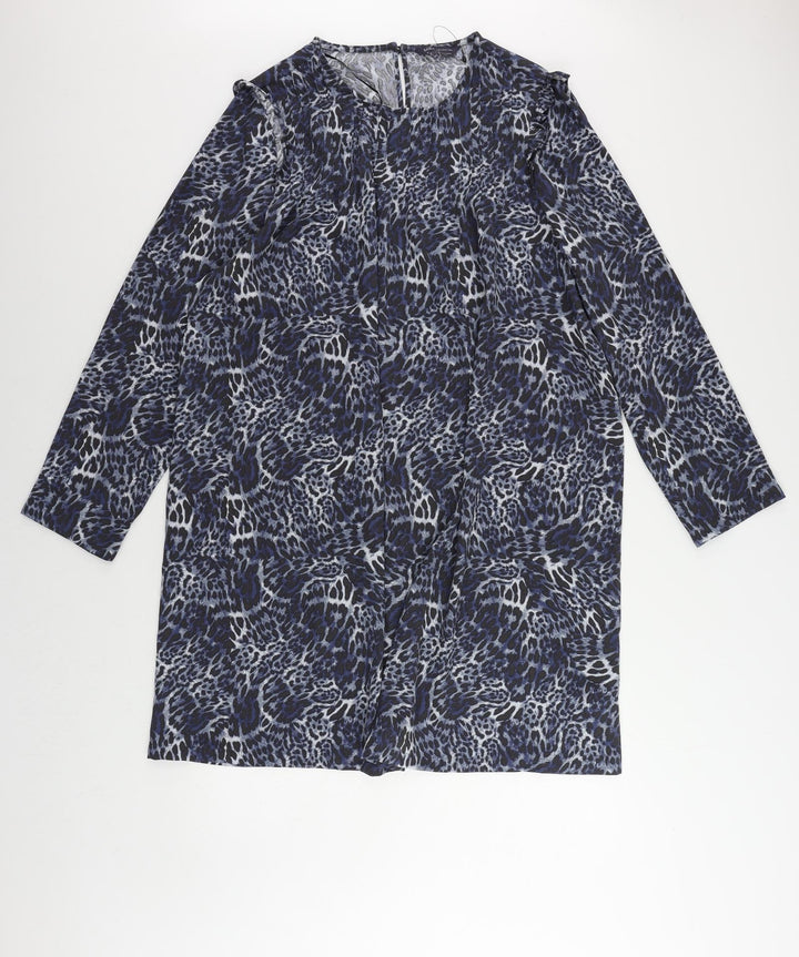 Marks and Spencer Womens Blue Animal Print Polyester A-Line Size 20 Round Neck Button