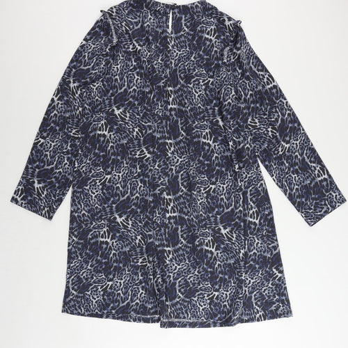 Marks and Spencer Womens Blue Animal Print Polyester A-Line Size 20 Round Neck Button