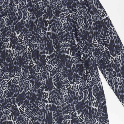 Marks and Spencer Womens Blue Animal Print Polyester A-Line Size 20 Round Neck Button