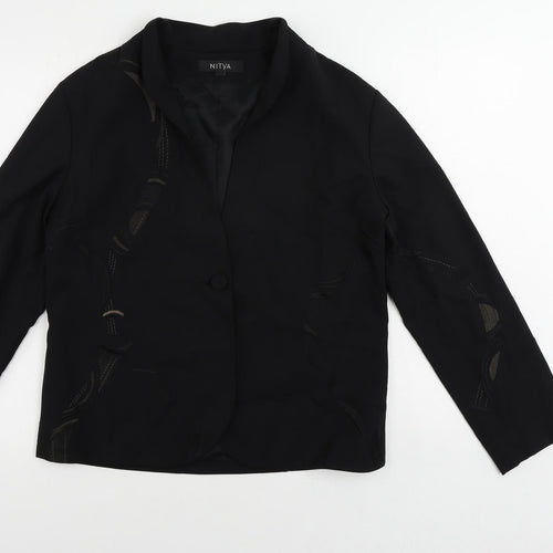 Nitya Womens Black Jacket Blazer Size 10 Button - Embroidered