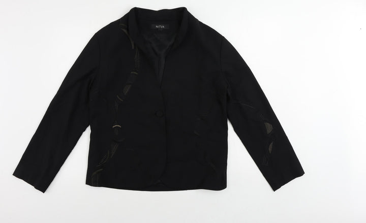 Nitya Womens Black Jacket Blazer Size 10 Button - Embroidered