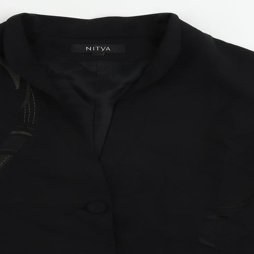 Nitya Womens Black Jacket Blazer Size 10 Button - Embroidered