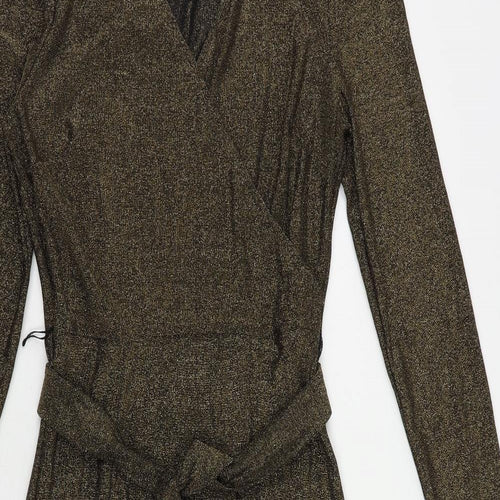 Marks and Spencer Womens Brown Polyamide Sheath Size 8 V-Neck Pullover - Glitter