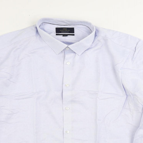 Marks and Spencer Mens Blue Polka Dot Cotton Button-Up Size 18.5 Collared Button