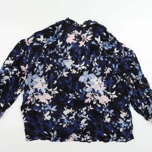 Marks and Spencer Womens Blue Geometric Viscose Basic Blouse Size 20 V-Neck