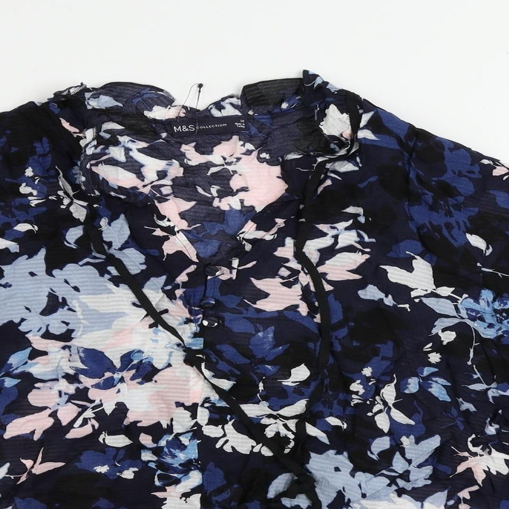 Marks and Spencer Womens Blue Geometric Viscose Basic Blouse Size 20 V-Neck