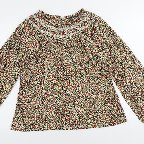Marks and Spencer Womens Multicoloured Animal Print Cotton Basic Blouse Size 16 Round Neck - Embroidered