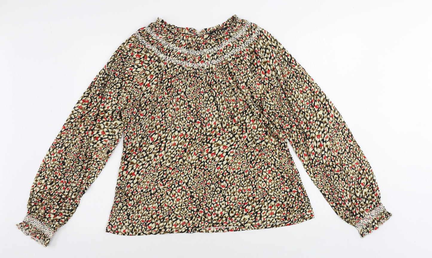 Marks and Spencer Womens Multicoloured Animal Print Cotton Basic Blouse Size 16 Round Neck - Embroidered