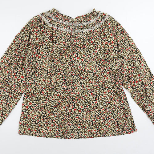 Marks and Spencer Womens Multicoloured Animal Print Cotton Basic Blouse Size 16 Round Neck - Embroidered