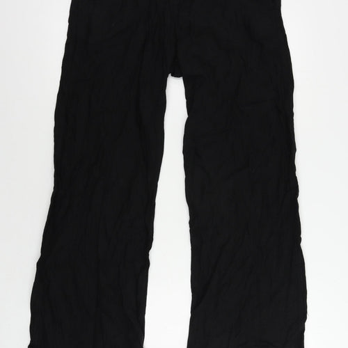 Marks and Spencer Womens Black Linen Trousers Size 12 L27 in Regular Drawstring - Elastic Waist