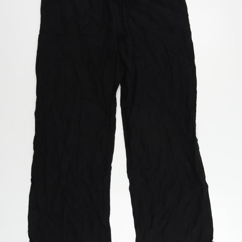 Marks and Spencer Womens Black Linen Trousers Size 12 L27 in Regular Drawstring - Elastic Waist