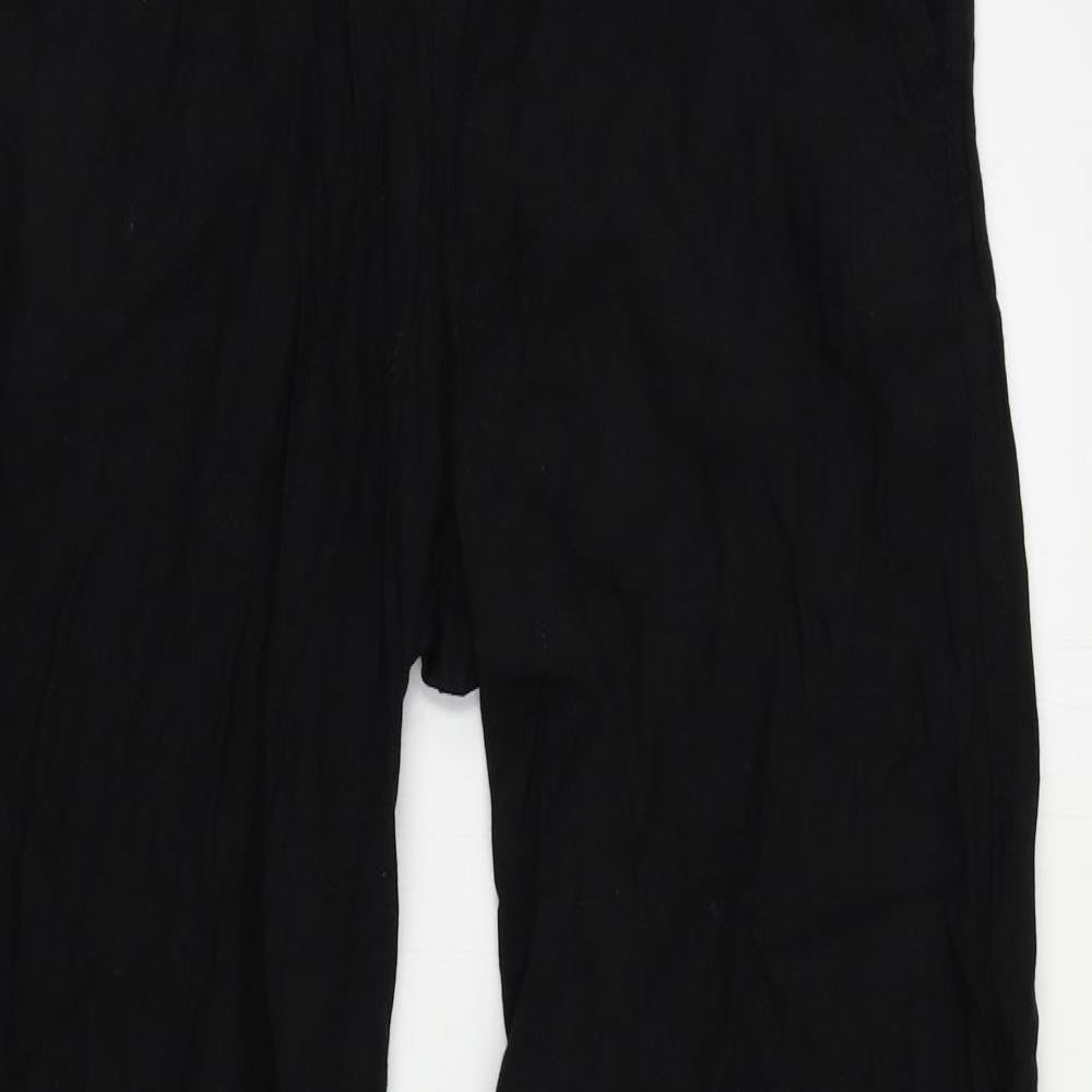 Marks and Spencer Womens Black Linen Trousers Size 12 L27 in Regular Drawstring - Elastic Waist