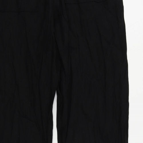 Marks and Spencer Womens Black Linen Trousers Size 12 L27 in Regular Drawstring - Elastic Waist