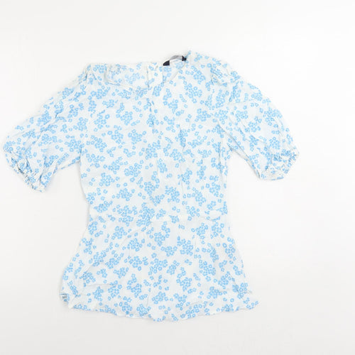 Marks and Spencer Womens White Floral Viscose Basic Blouse Size 6 Round Neck