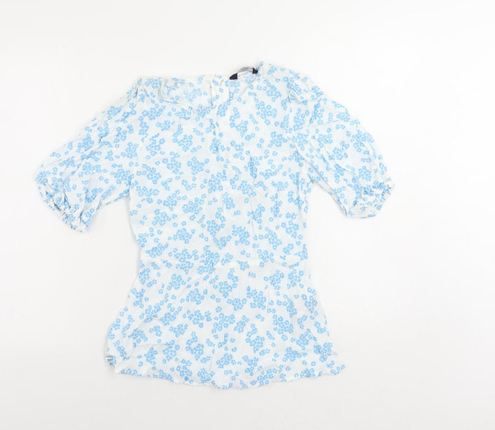Marks and Spencer Womens White Floral Viscose Basic Blouse Size 6 Round Neck