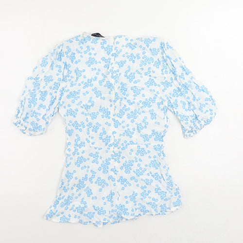 Marks and Spencer Womens White Floral Viscose Basic Blouse Size 6 Round Neck