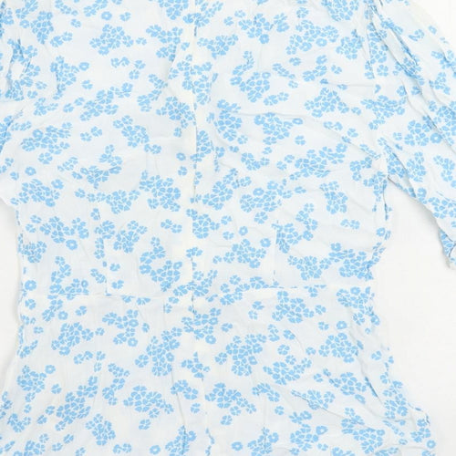 Marks and Spencer Womens White Floral Viscose Basic Blouse Size 6 Round Neck
