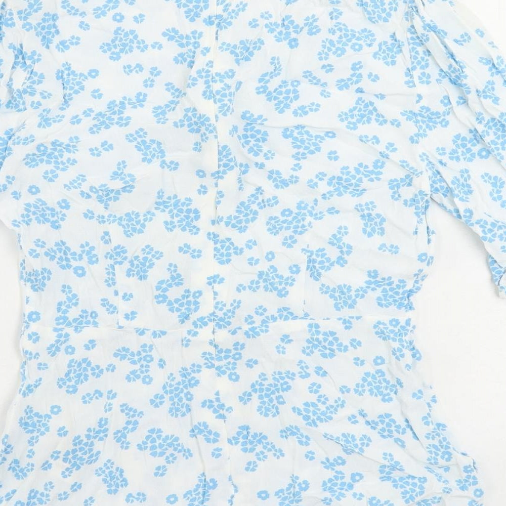 Marks and Spencer Womens White Floral Viscose Basic Blouse Size 6 Round Neck
