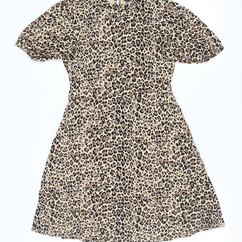 M&S Women Beige Animal Print A-Line Knee Dress 10