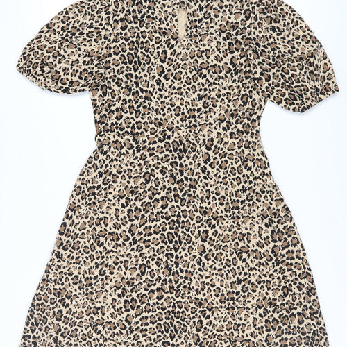 M&S Women Beige Animal Print A-Line Knee Dress 10