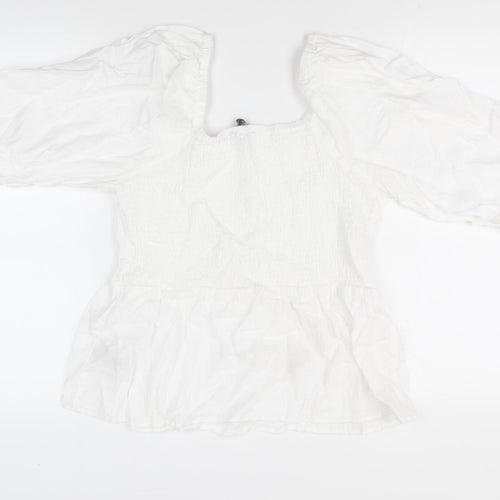 Marks and Spencer Women's White Cropped Linen Blouse Size 14