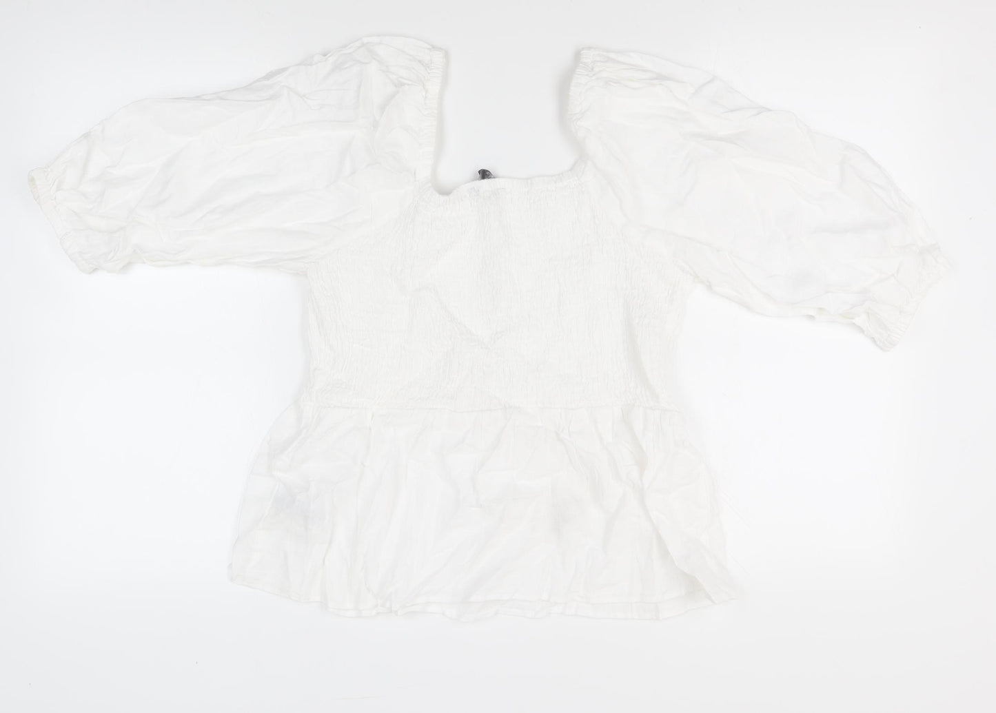 Marks and Spencer Women's White Cropped Linen Blouse Size 14