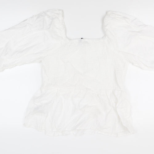 Marks and Spencer Women's White Cropped Linen Blouse Size 14
