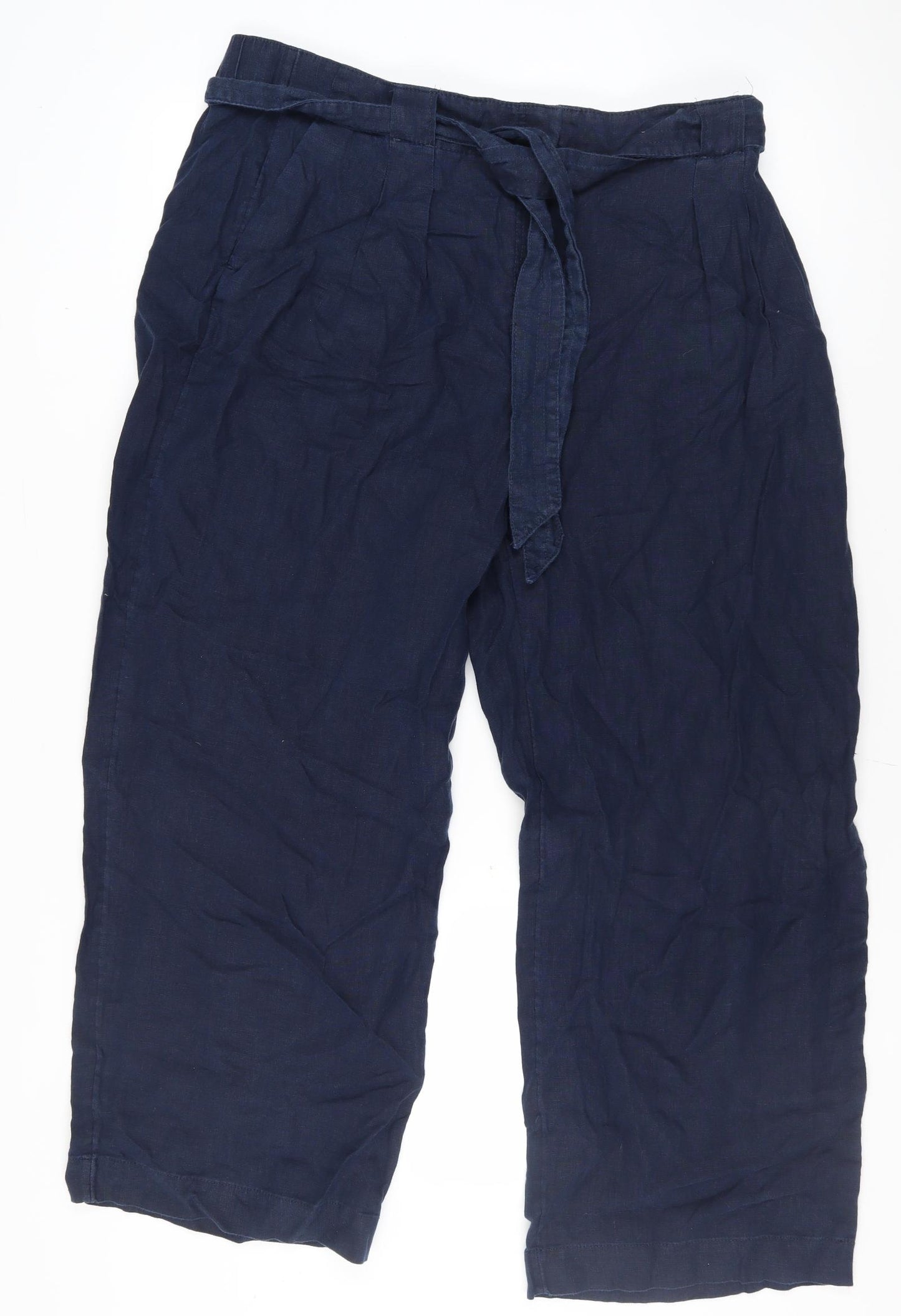 Marks and Spencer Women's Blue Linen Paperbag Trousers
