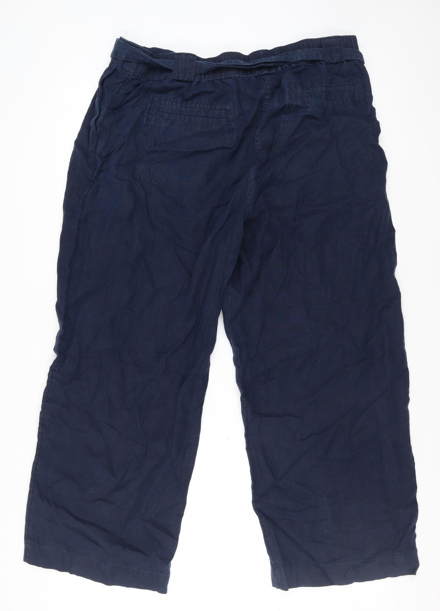 Marks and Spencer Women's Blue Linen Paperbag Trousers
