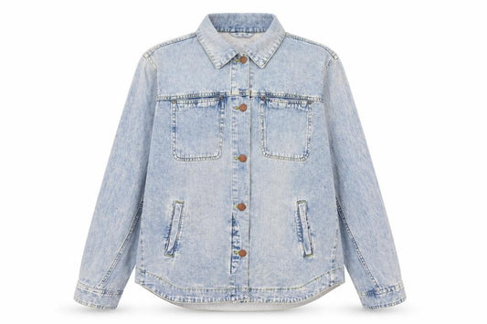 Front view of Velvet Heart women’s blue jacket, size L, button