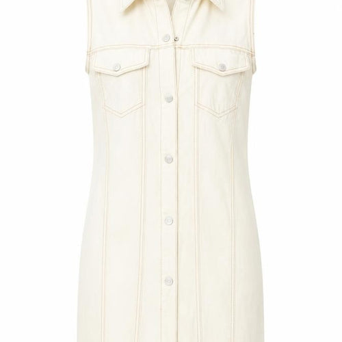Zara Womens Ivory Cotton Pinafore/Dungaree Dress Size M Collared Button