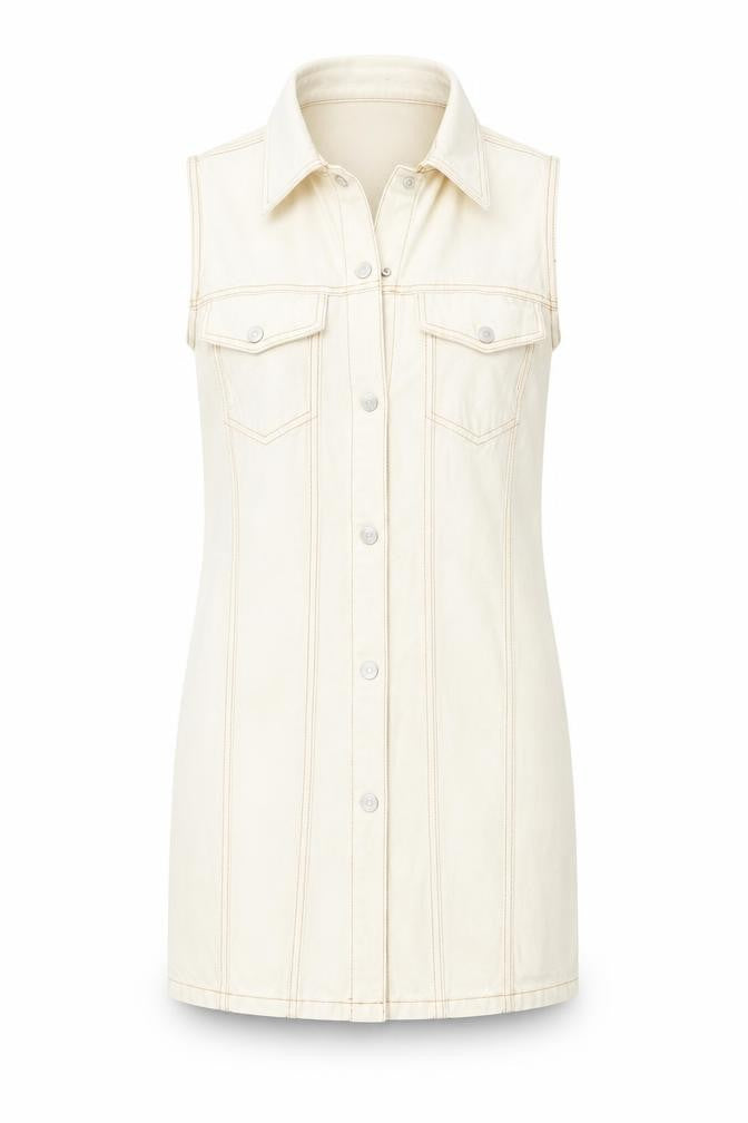 Zara Womens Ivory Cotton Pinafore/Dungaree Dress Size M Collared Button