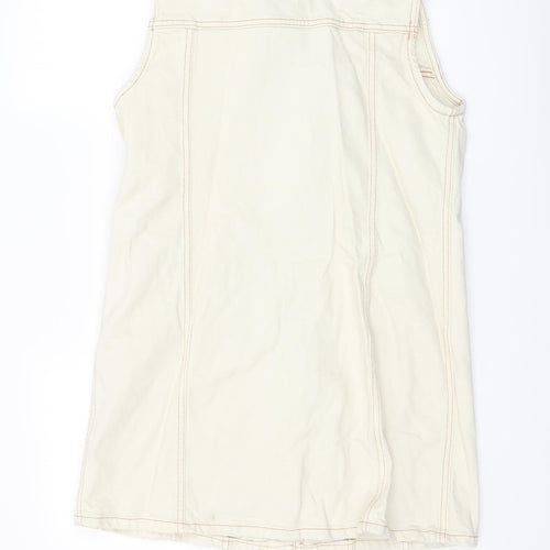 Zara Womens Ivory Cotton Pinafore/Dungaree Dress Size M Collared Button