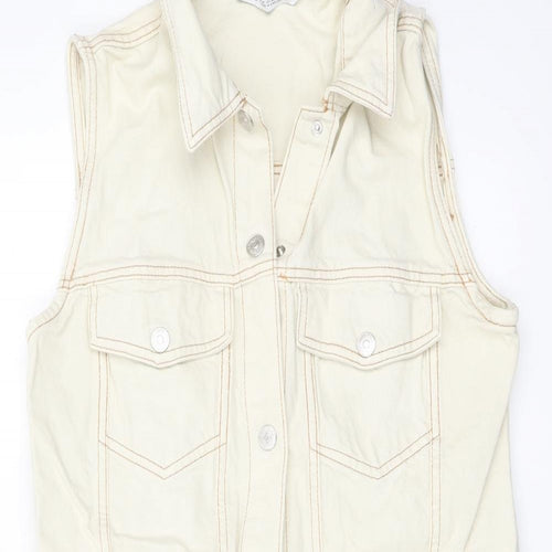 Zara Womens Ivory Cotton Pinafore/Dungaree Dress Size M Collared Button