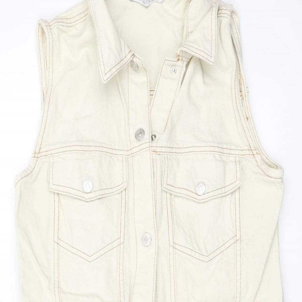 Zara Womens Ivory Cotton Pinafore/Dungaree Dress Size M Collared Button