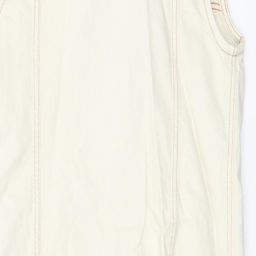 Zara Womens Ivory Cotton Pinafore/Dungaree Dress Size M Collared Button