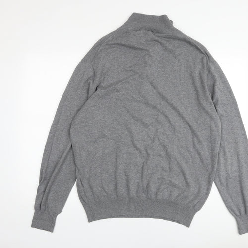 GANT Mens Grey V-Neck Cotton Pullover Jumper Size L Long Sleeve