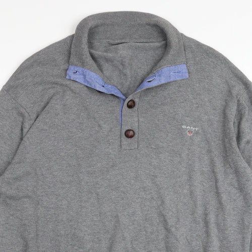 GANT Mens Grey V-Neck Cotton Pullover Jumper Size L Long Sleeve