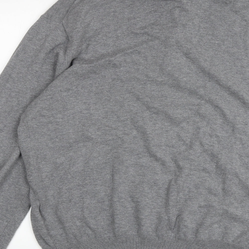 GANT Mens Grey V-Neck Cotton Pullover Jumper Size L Long Sleeve
