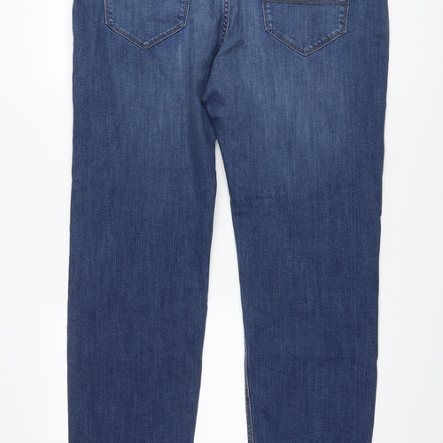 Marks and Spencer Mens Blue Cotton Straight Jeans Size 38 in L29 in Regular Button